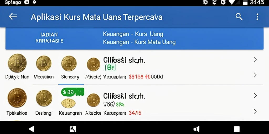 Antarmuka pengguna aplikasi 3446 yang menampilkan nilai tukar mata uang.