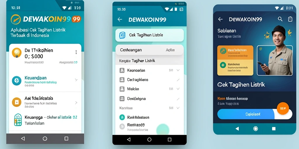 Screenshot aplikasi DEWAKOIN99 menampilkan antarmuka cek tagihan listrik yang sederhana.