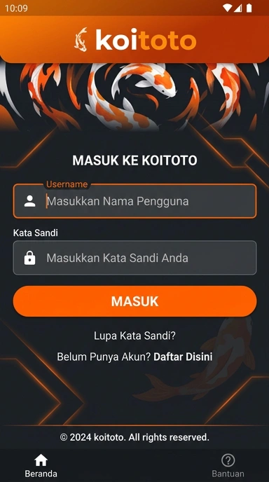 Tampilan halaman login koitoto